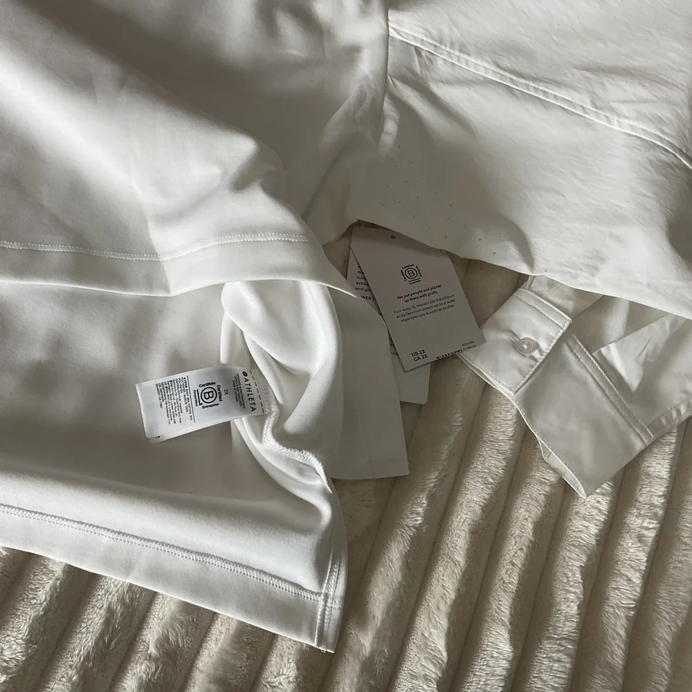 Athleta Harlow Hybrid NWT White Long Sleeve Top Puff Sleeve Button Cuff  Size 2X